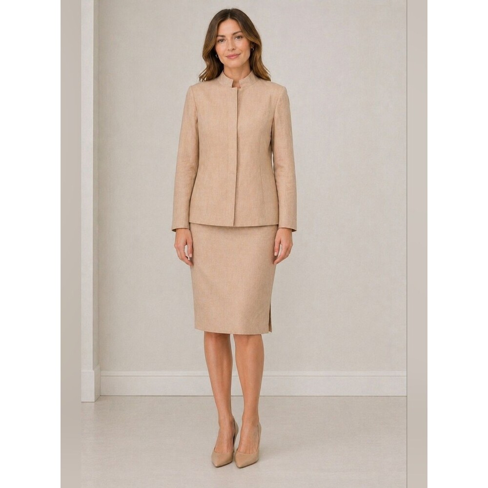 New Anne Klein Suit Set Sz  6P Beige Wool Blend Blazer Midi Pansil Skirt Career